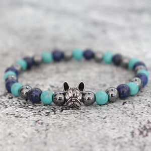 French Bulldog Tiger Eye Hematite Beaded Bracelet Gift