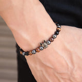 French Bulldog Tiger Eye Hematite Beaded Bracelet Gift
