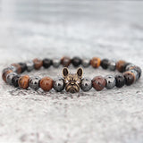 French Bulldog Tiger Eye Hematite Beaded Bracelet Gift