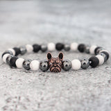 French Bulldog Tiger Eye Hematite Beaded Bracelet Gift