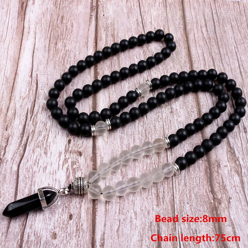 Natural Stone Beaded Necklace Long Pendant Jewelry