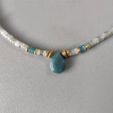 Vintage Charm Stone Beaded Necklace Water Drop Pendant Gothic Jewelry