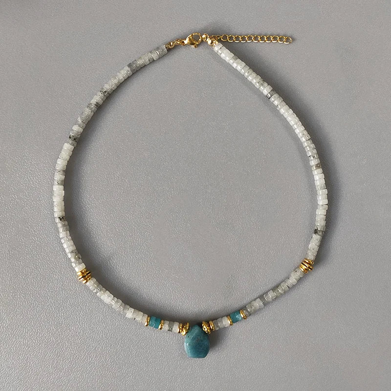 Vintage Charm Stone Beaded Necklace Water Drop Pendant Gothic Jewelry