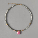 Vintage Charm Stone Beaded Necklace Water Drop Pendant Gothic Jewelry