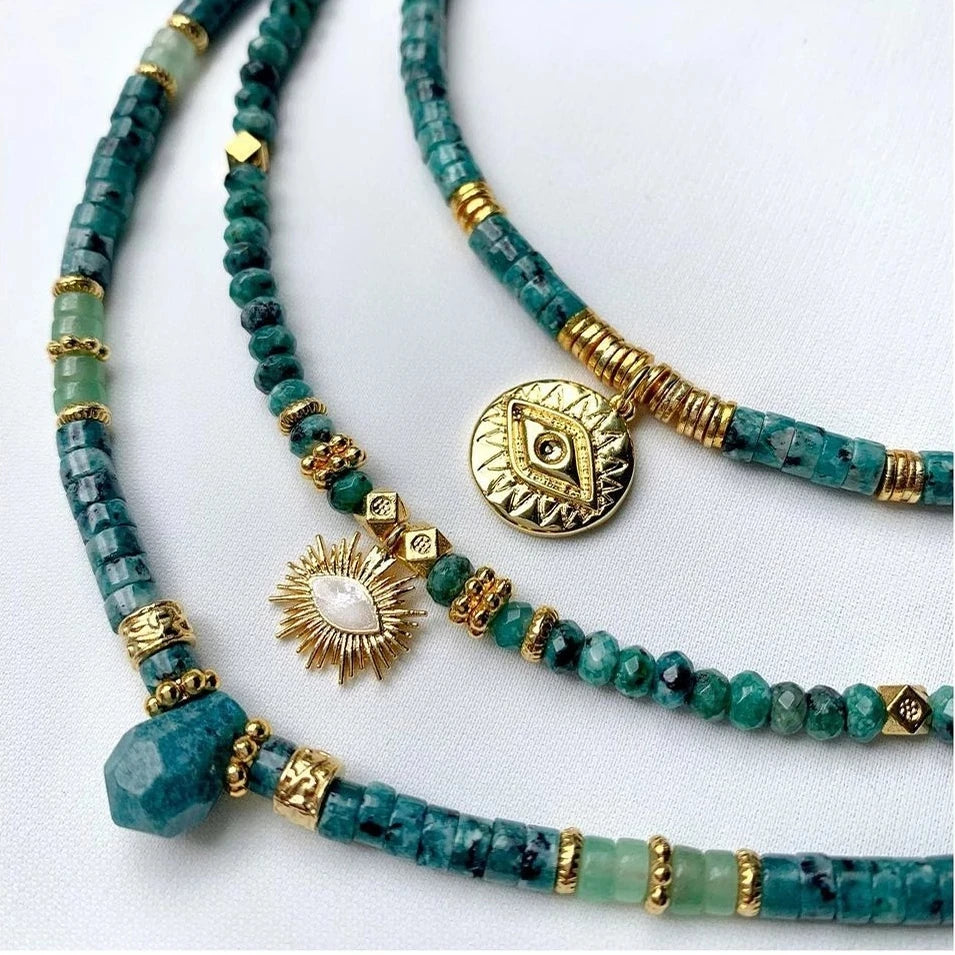 Vintage Charm Stone Beaded Necklace Water Drop Pendant Gothic Jewelry