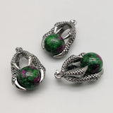16mm Round Epidote Ball Dragon Claw Wrap Pendants Necklace Gothic Jewelry