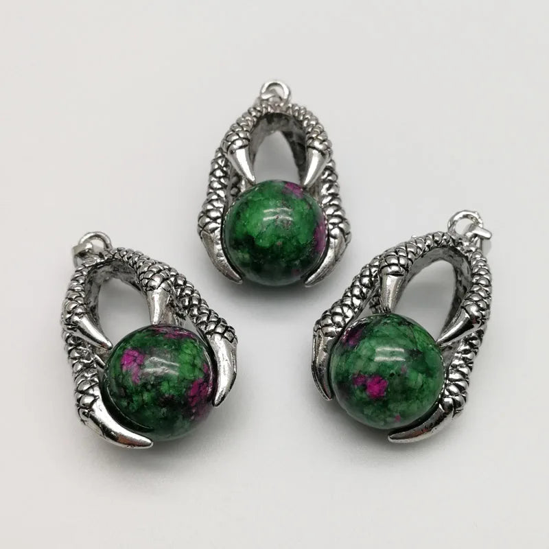 16mm Round Epidote Ball Dragon Claw Wrap Pendants Necklace Gothic Jewelry