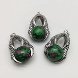 16mm Round Epidote Ball Dragon Claw Wrap Pendants Necklace Gothic Jewelry