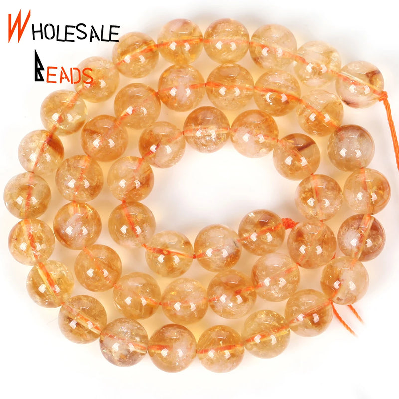 A+ Citrine Stone Beads 6/8/10mm Round Spacer Loose Beads
