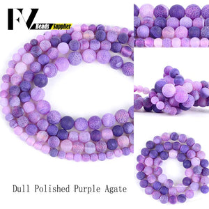 6/8/10mm Purple Weathered Agate Round Beads for Jewelry Making