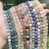 8mm Natural Stone Beads Faceted Square Lapis Moonstone Quartz Aquamarine Round