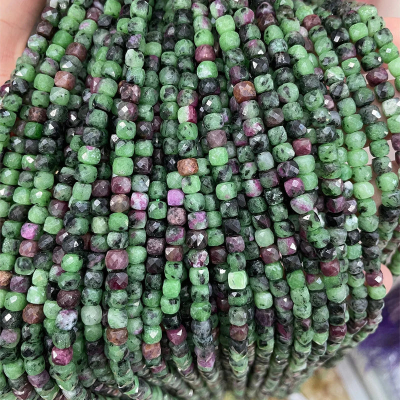 Faceted Epidote Ruby Zoisite Cube Gemstone Beads 4-5mm