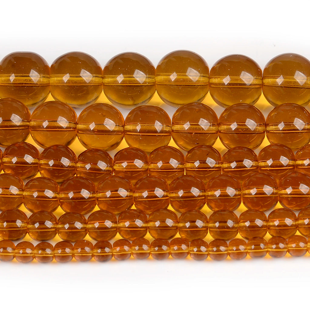 Amber Glass Round Loose Beads for DIY Jewelry Making