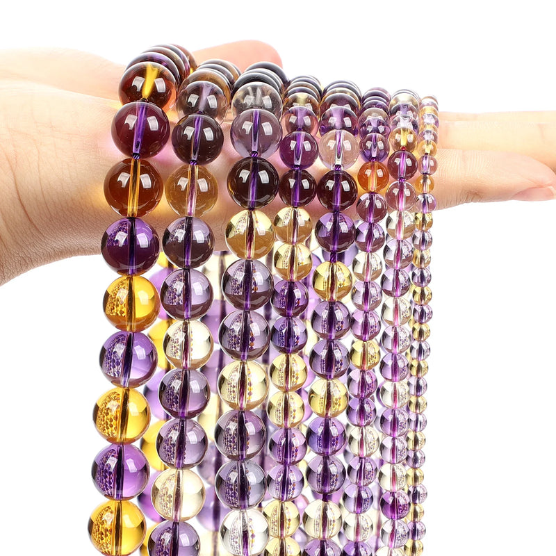 Ametrines Purple Yellow Quartz Crystal Round Loose Beads for Jewelry Making