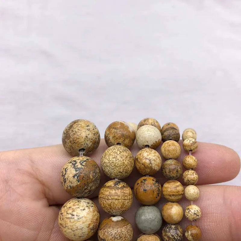 Picture Stone Round Loose Beads for Jewelry Making 15inch Pick Size