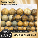 Picture Stone Round Loose Beads for Jewelry Making 15inch Pick Size