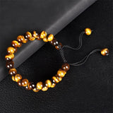 Tiger Eye Beads Bracelet for Men Double Layer Adjustable Healing Stone Bracelet