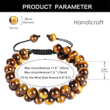 Tiger Eye Beads Bracelet for Men Double Layer Adjustable Healing Stone Bracelet