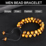 Tiger Eye Beads Bracelet for Men Double Layer Adjustable Healing Stone Bracelet