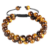 Tiger Eye Beads Bracelet for Men Double Layer Adjustable Healing Stone Bracelet