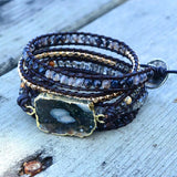 Natural Stone Beads Bracelet Agates Jade Charms Boho Wrap Gems Jewelry