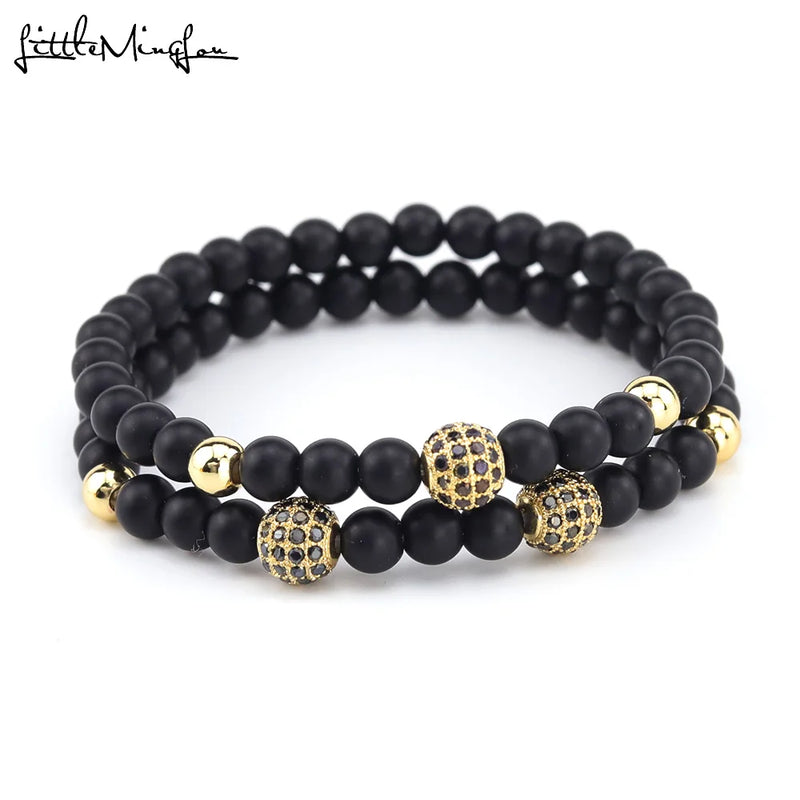 CZ King Crown Charms Beads Bracelet for Men Women