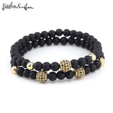 CZ King Crown Charms Beads Bracelet for Men Women