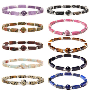 Natural Stone Beads Bracelet Cube Amethyst Crystal Agate Bangle