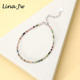 Natural Stone Beads Bracelet with 925 Sterling Silver Bangle for Women