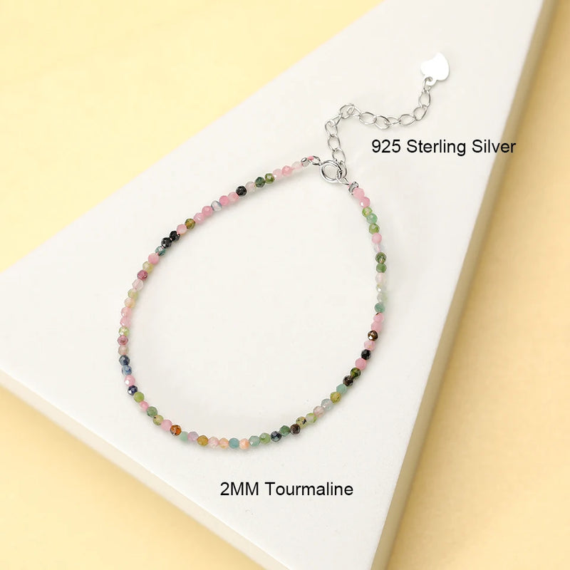 Natural Stone Beads Bracelet with 925 Sterling Silver Bangle for Women