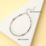 Natural Stone Beads Bracelet with 925 Sterling Silver Bangle for Women