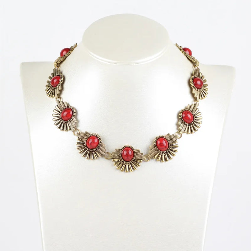 Natural Stone Beads Chain Flower Choker Turquoises Necklace for Women