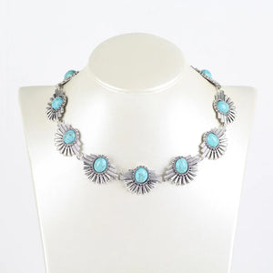 Natural Stone Beads Chain Flower Choker Turquoises Necklace for Women