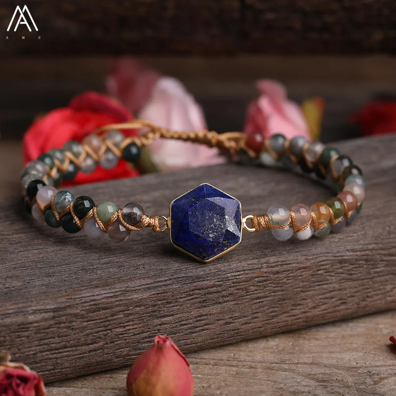 4mm Natural Stone Beads Knotted Braided Yoga Bracelet