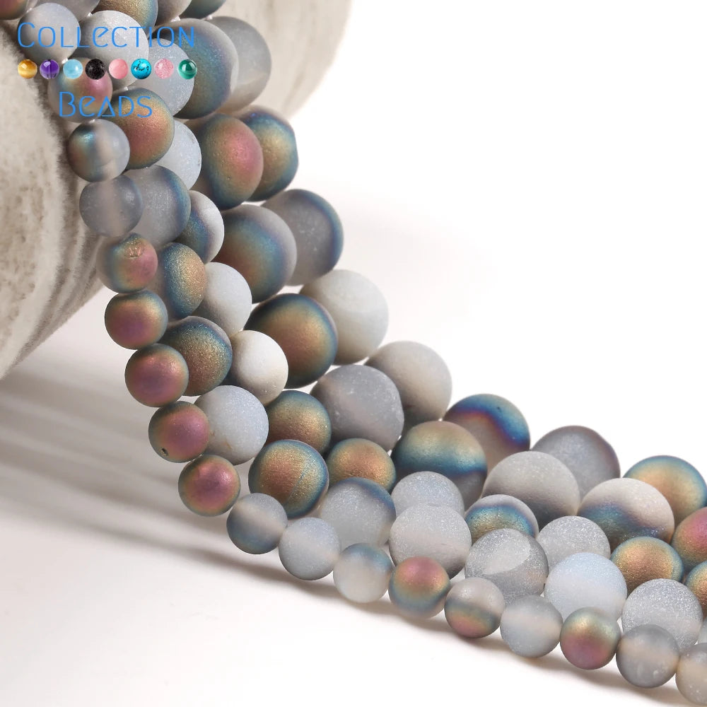 Colorful Druzy Agates Round Spacer Loose Beads 6/8/10mm 15' DIY Bracelets