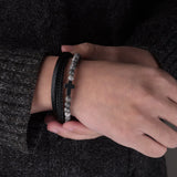 Stone Beads Cross Bracelets Leather Braided Magnetic Clasp Bangle