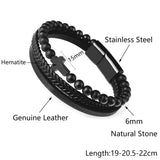Stone Beads Cross Bracelets Leather Braided Magnetic Clasp Bangle