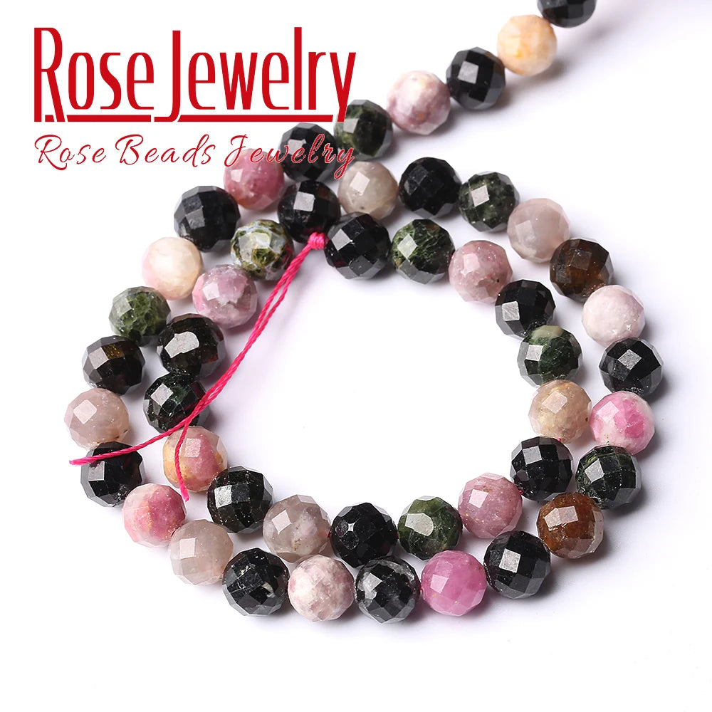 Colorful Tourmaline Faceted Loose Beads for Jewelry Making 15''