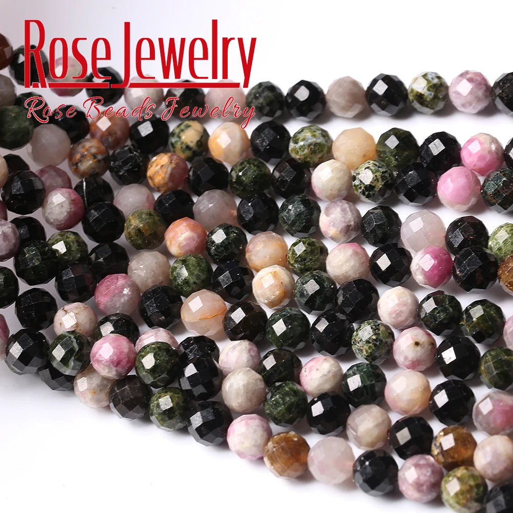 Colorful Tourmaline Faceted Loose Beads for Jewelry Making 15''