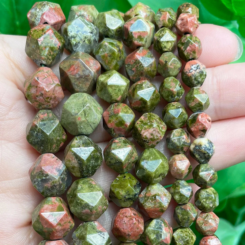Faceted Green Unakite Natural Stone Beads 15'' 6 8 10mm