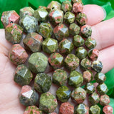 Faceted Green Unakite Natural Stone Beads 15'' 6 8 10mm