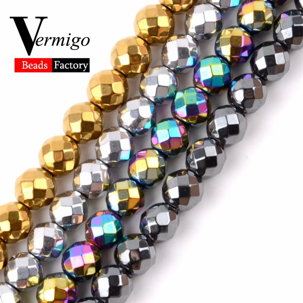 Faceted Multicolor Hematite Stone Beads for Jewelry Making