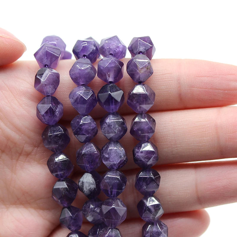 Amethyst Faceted Natural Stone Beads for Bracelet Making 15'' Strand