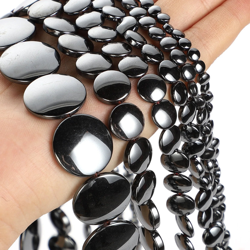 Natural Hematite Stone Beads Flat Round Spacer for Jewelry Making DIY Bracelets