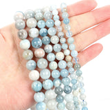 Aquamarine Round Natural Stone Beads 4-12 MM