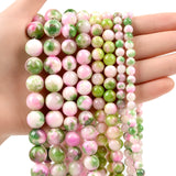 Green Pink Persian Jades Round Stone Spacer Beads for DIY Bracelet