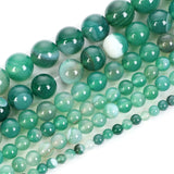 Green Striped Agate Stone Beads for Jewelry Making DIY Bracelet Strand