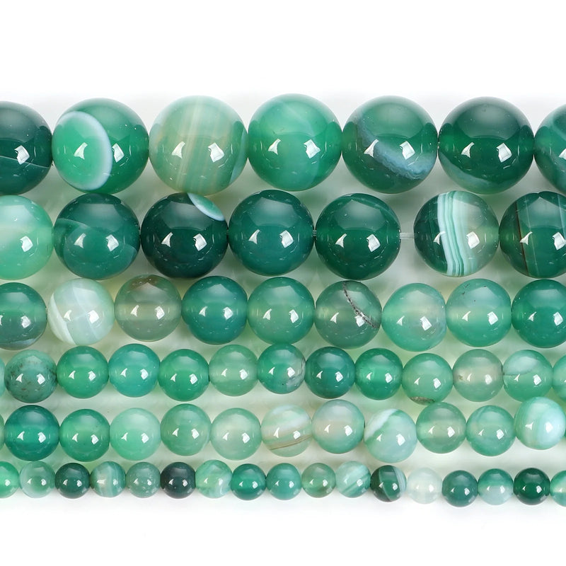 Green Striped Agate Stone Beads for Jewelry Making DIY Bracelet Strand
