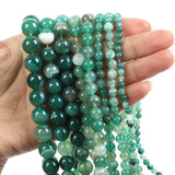Green Striped Agate Stone Beads for Jewelry Making DIY Bracelet Strand