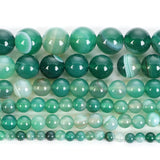 Green Striped Agate Stone Beads for Jewelry Making DIY Bracelet Strand